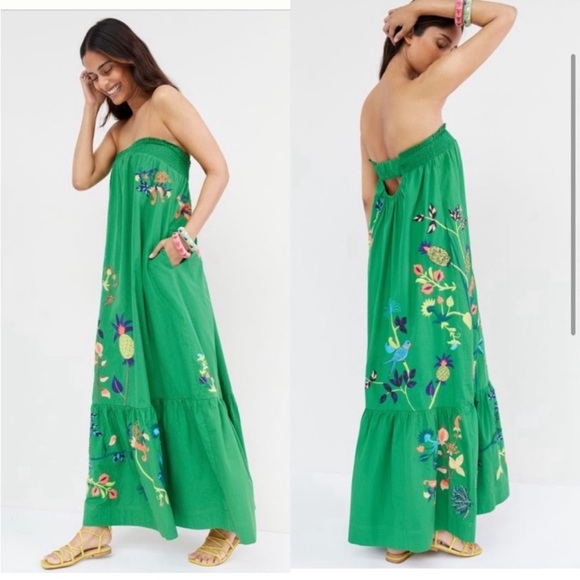Anthropologie Ruffled Floral Embroidered Caribbean design Maxi Dress XS - Picture 2 of 5
